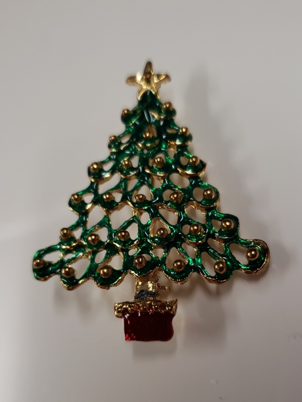 Festive Green & Gold Christmas Tree Pin - Home Holiday Accessory
